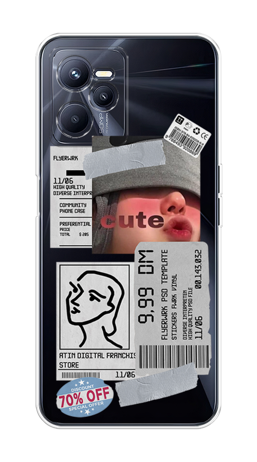 

Чехол на Realme C35 "Cute girl collage", Розовый;серый;голубой, 259250-6