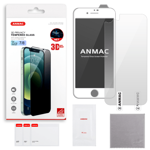 

Защитное стекло ANMAC для iPhone 7/8 белое + пленка назад 3D Privacy с сеточкой