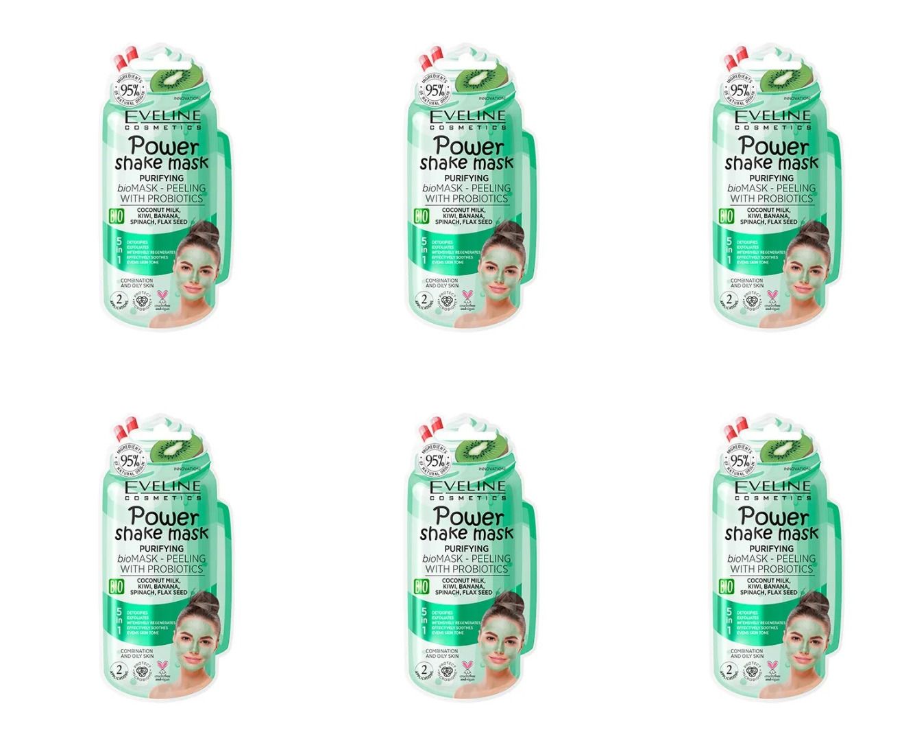 

Eveline Биомаска-пилинг Power Shake Mask Питательная С пробиотиками, 10 мл, 6 шт