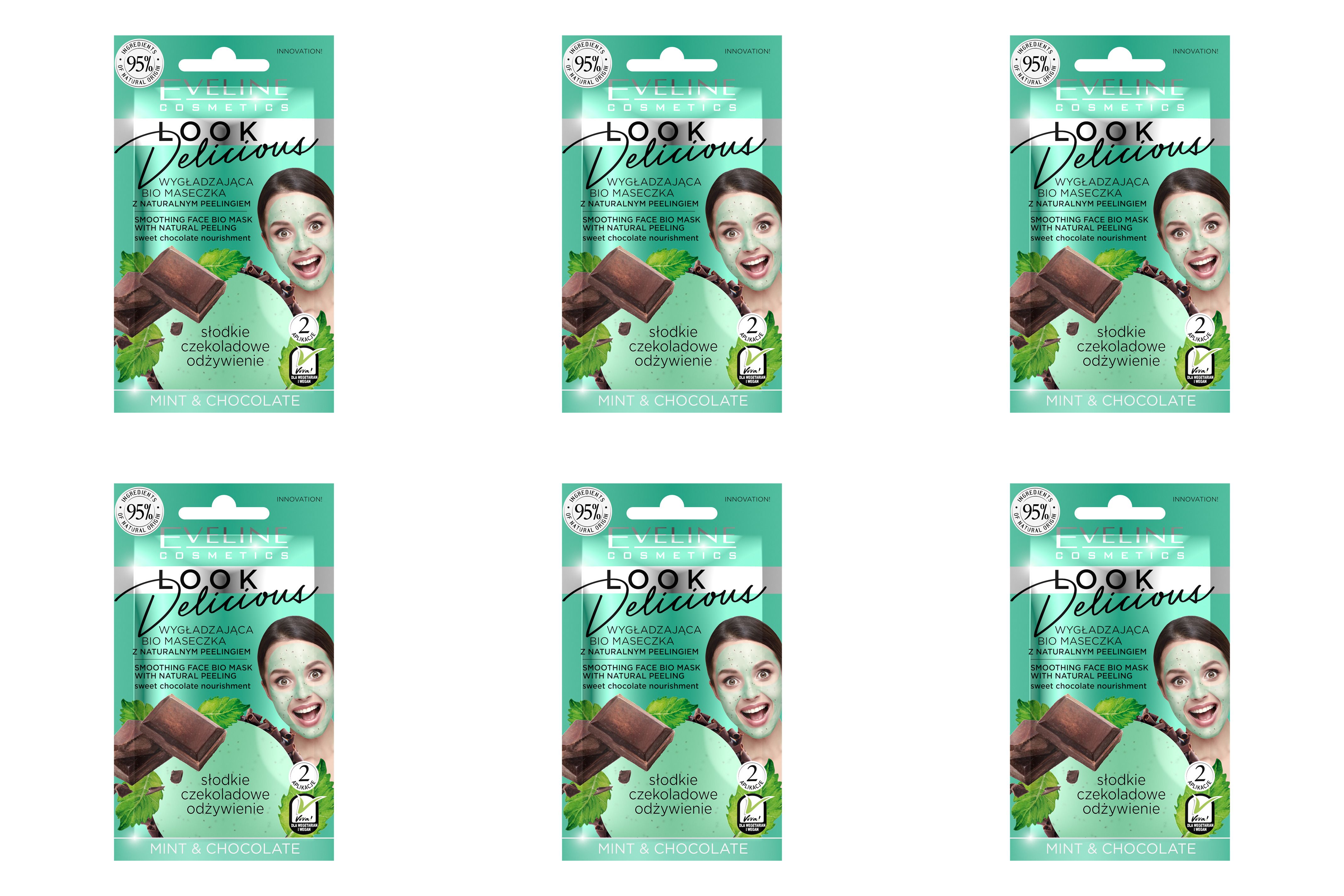 

Маска для лица Eveline с натуральным скрабом Разглаживающая MINT & CHOCOLATE 10мл 6шт