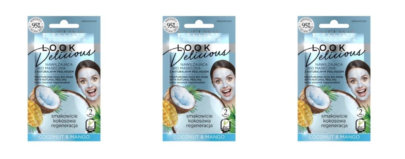 

Био-маска Eveline для лица Look Delicious Coconut & Mango, 10 мл, 3 шт