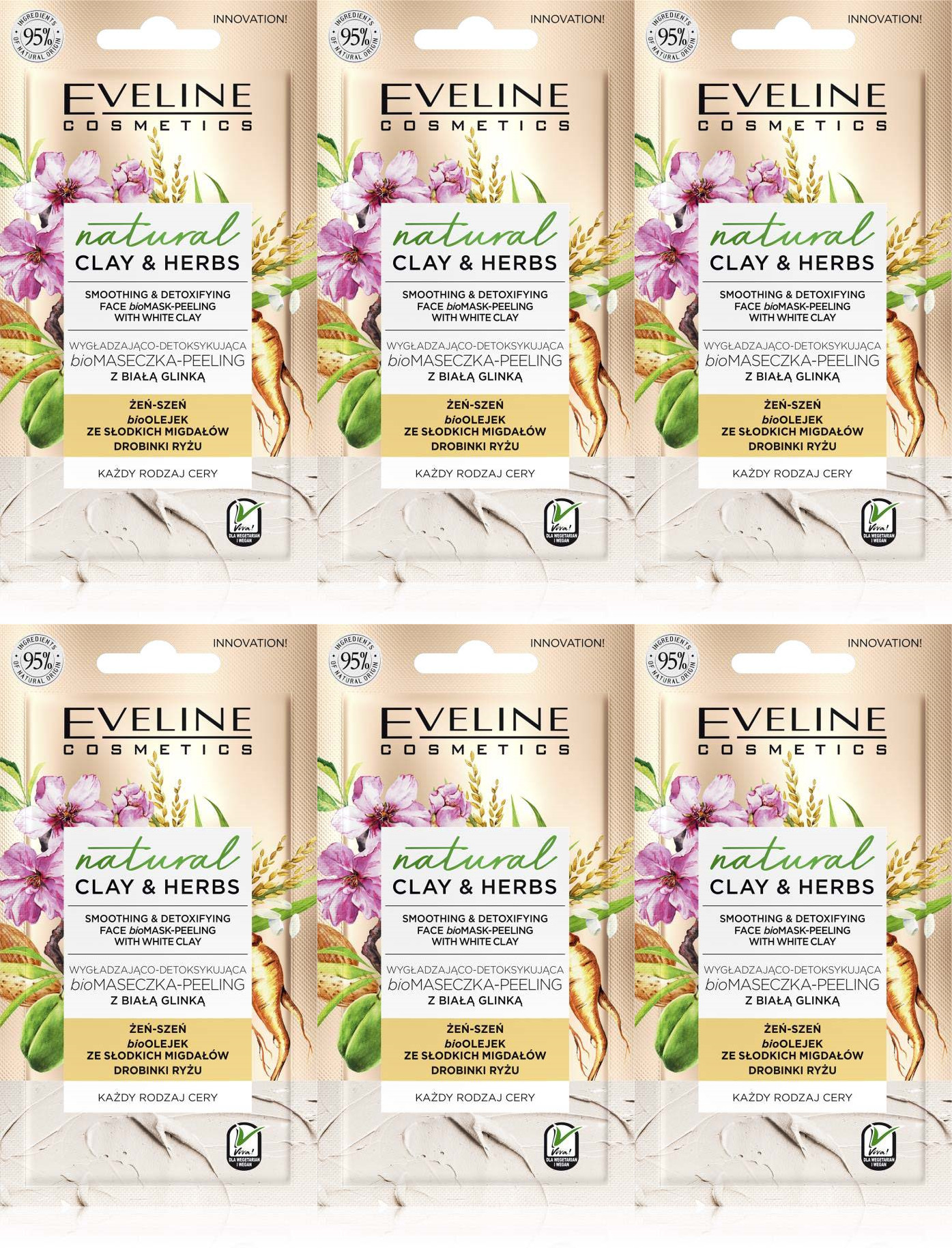 

BioМаска Eveline NATURAL CLAY HERBS Белая глина Пилинг с детокс эффектом 8мл 6шт
