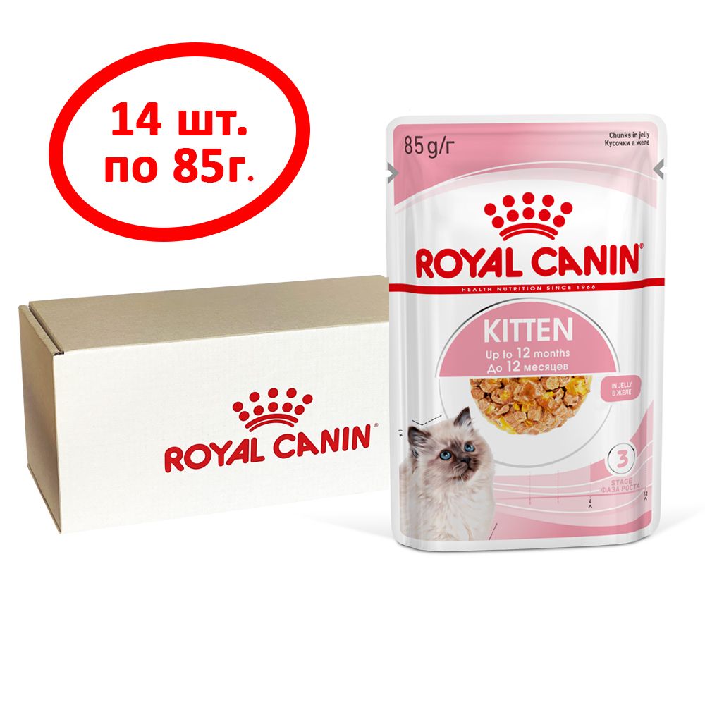 Влажный корм для котят Royal Canin Kitten для всех пород, мясо в желе, 14 шт по 85 г