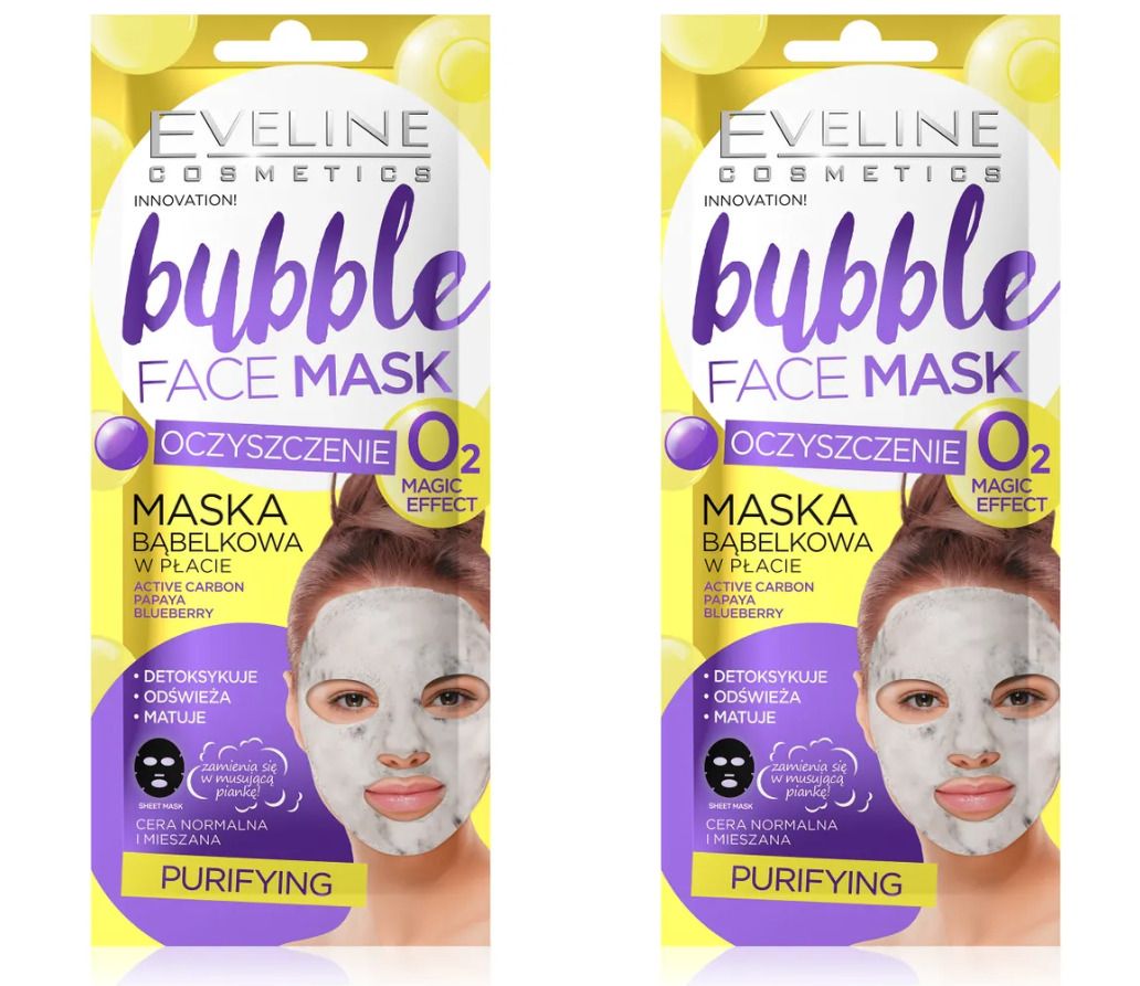 Eveline Тканевая очищающая маска Bubble Face, пузырьковая, 2 шт пузырьковая маска для лица nsc очищающая с молочной кислотой 100 г