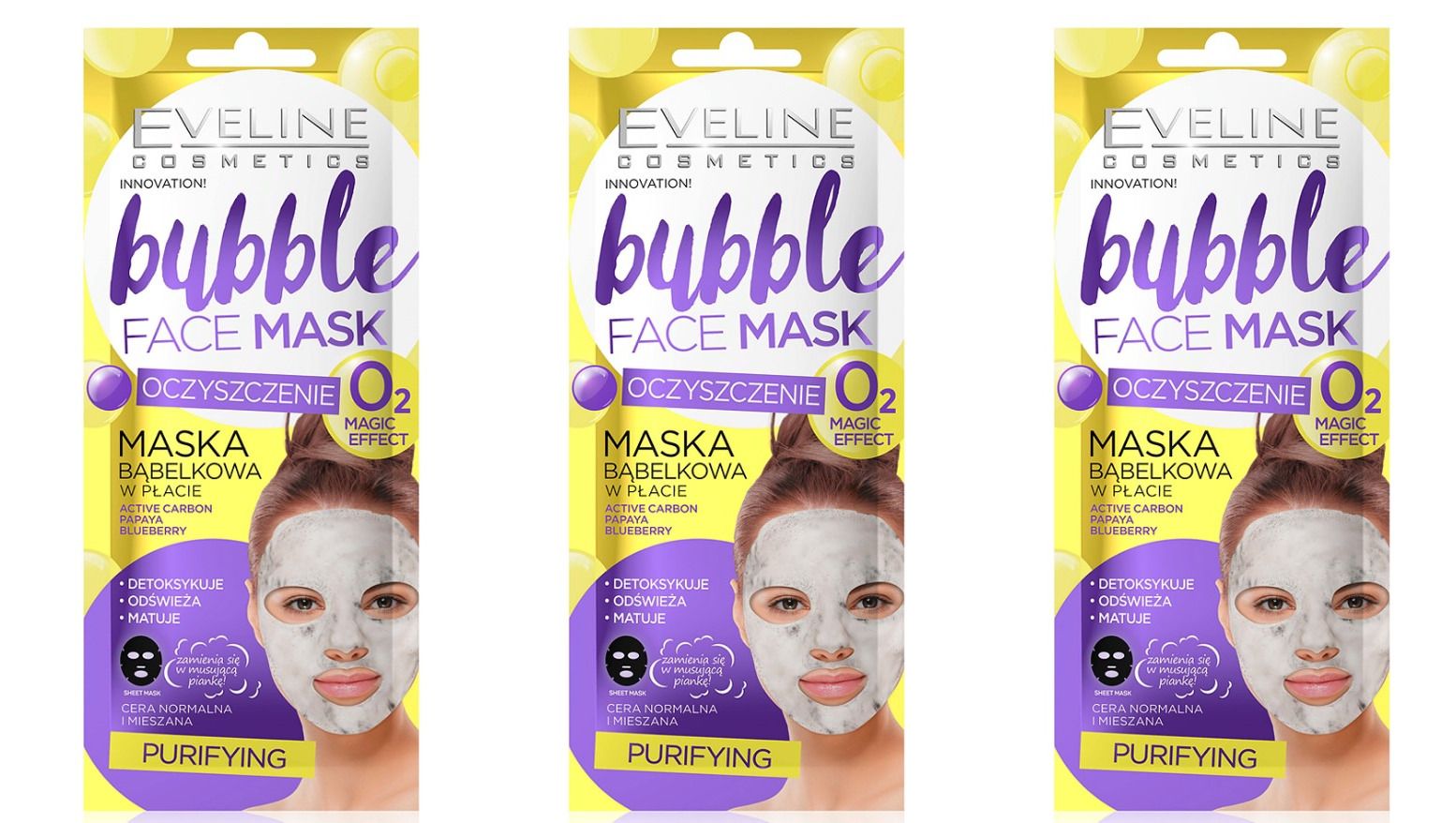

Тканевая маска для лица Eveline Bubble Face Mask Очищающая, 3 шт