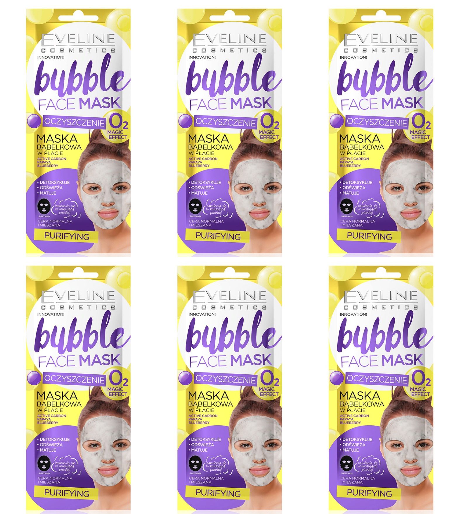 

Тканевая маска для лица Eveline Bubble Face Mask Очищающая, 6 шт