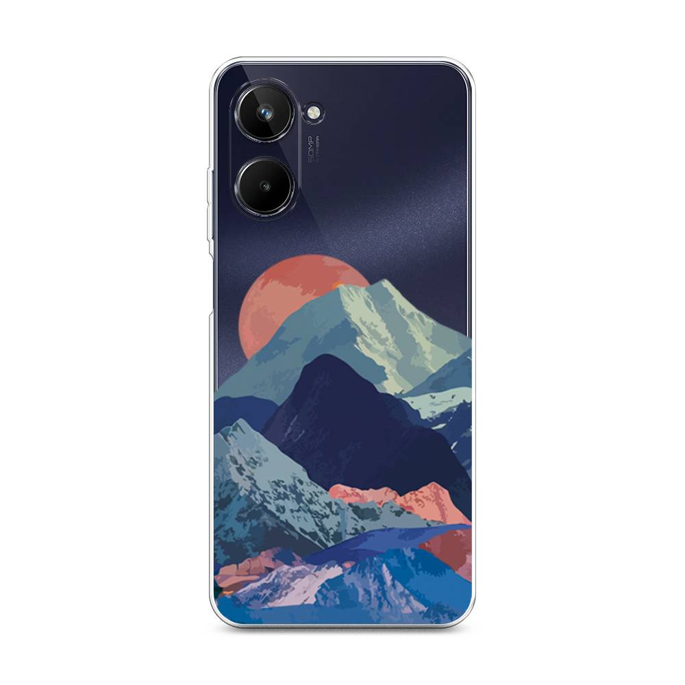 

Чехол на Realme 10 4G "Закат в снежных горах", Красный;серый;голубой, 2512150-2