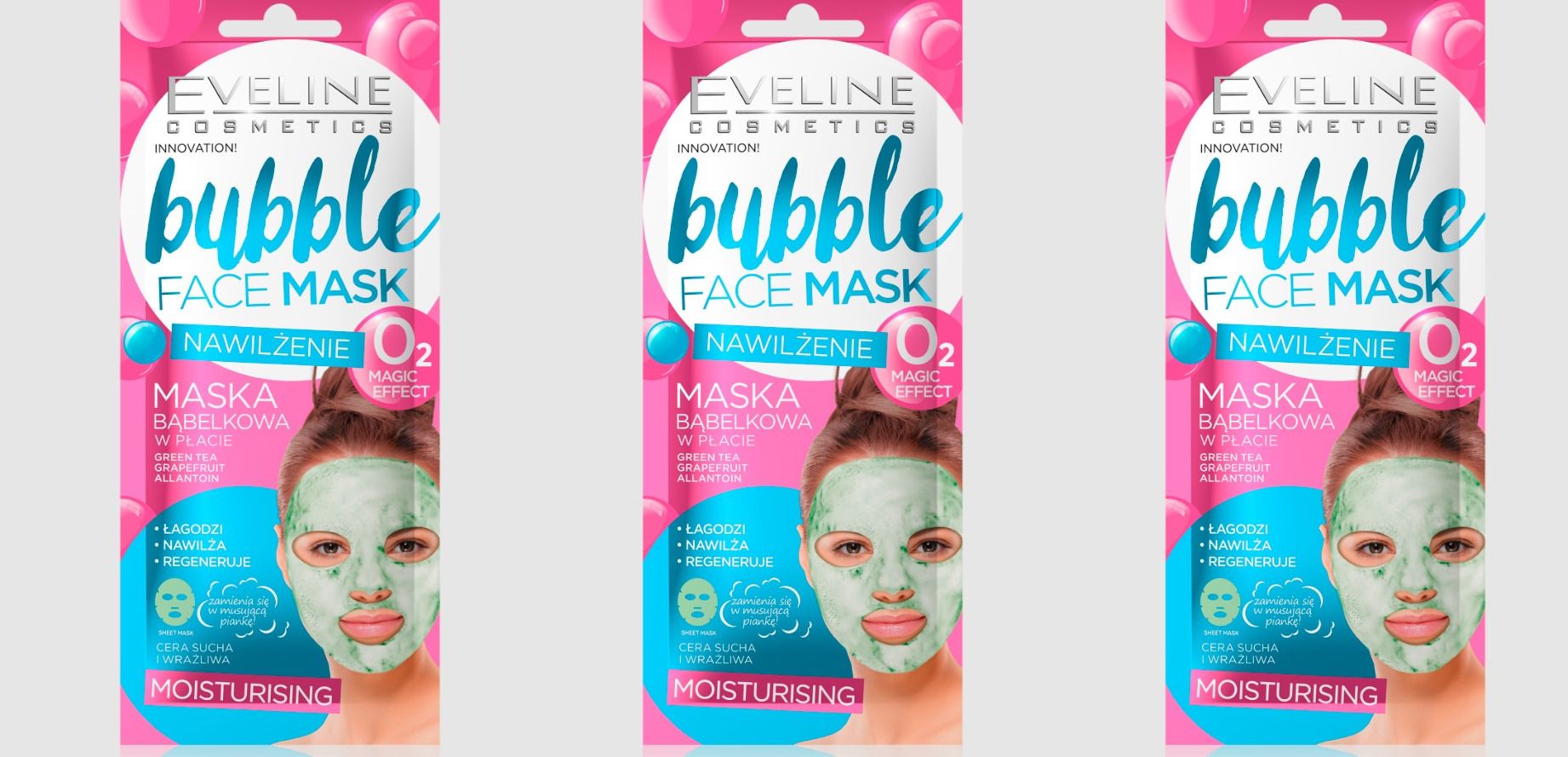 

Тканевая маска для лица Eveline Bubble Face Mask Увлажняющая, 3 шт