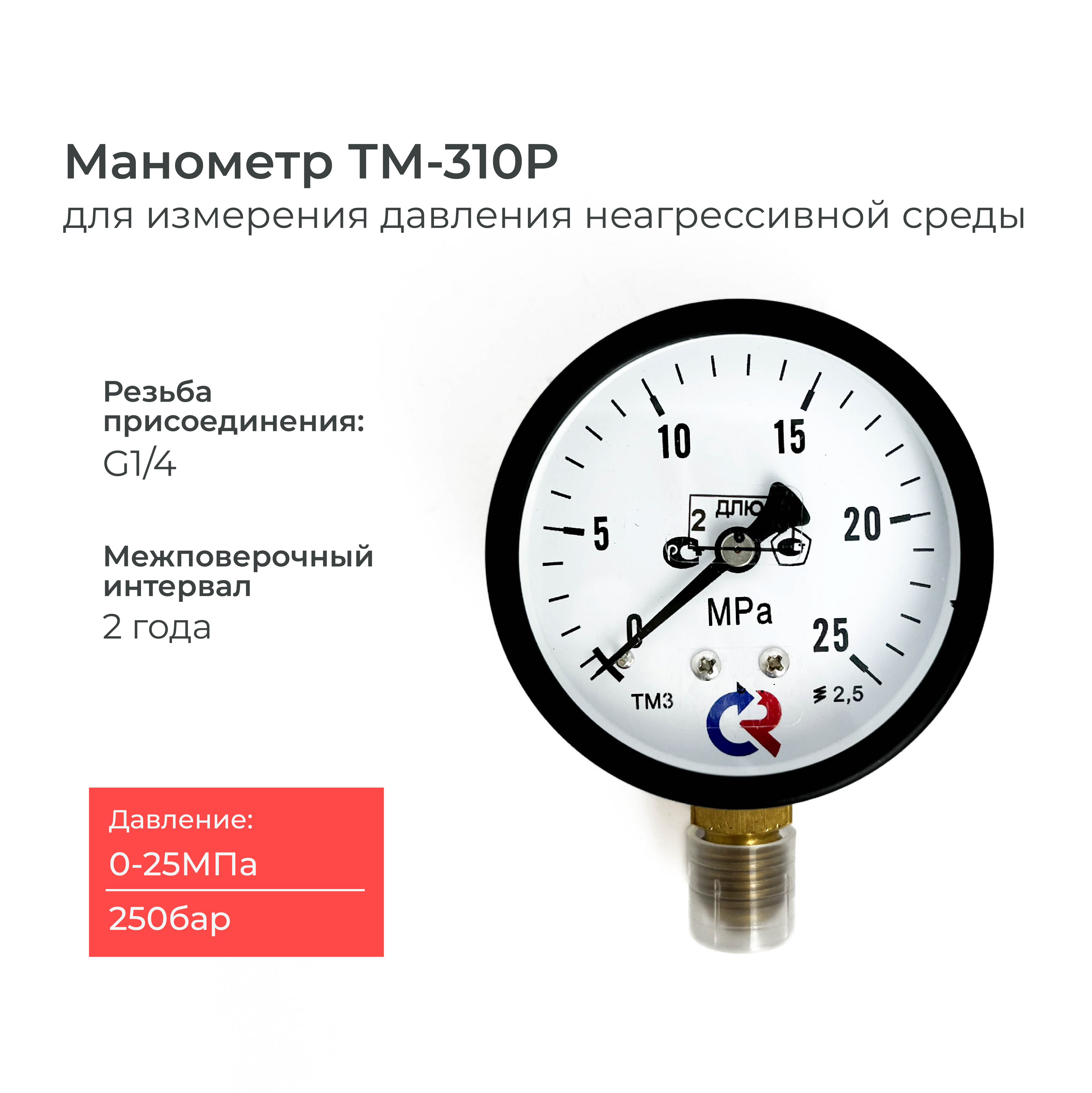 

Манометр для измерения давления РОСМА ТМ-310P 0-25 МПа (250 бар) G1/4, ТМ-310