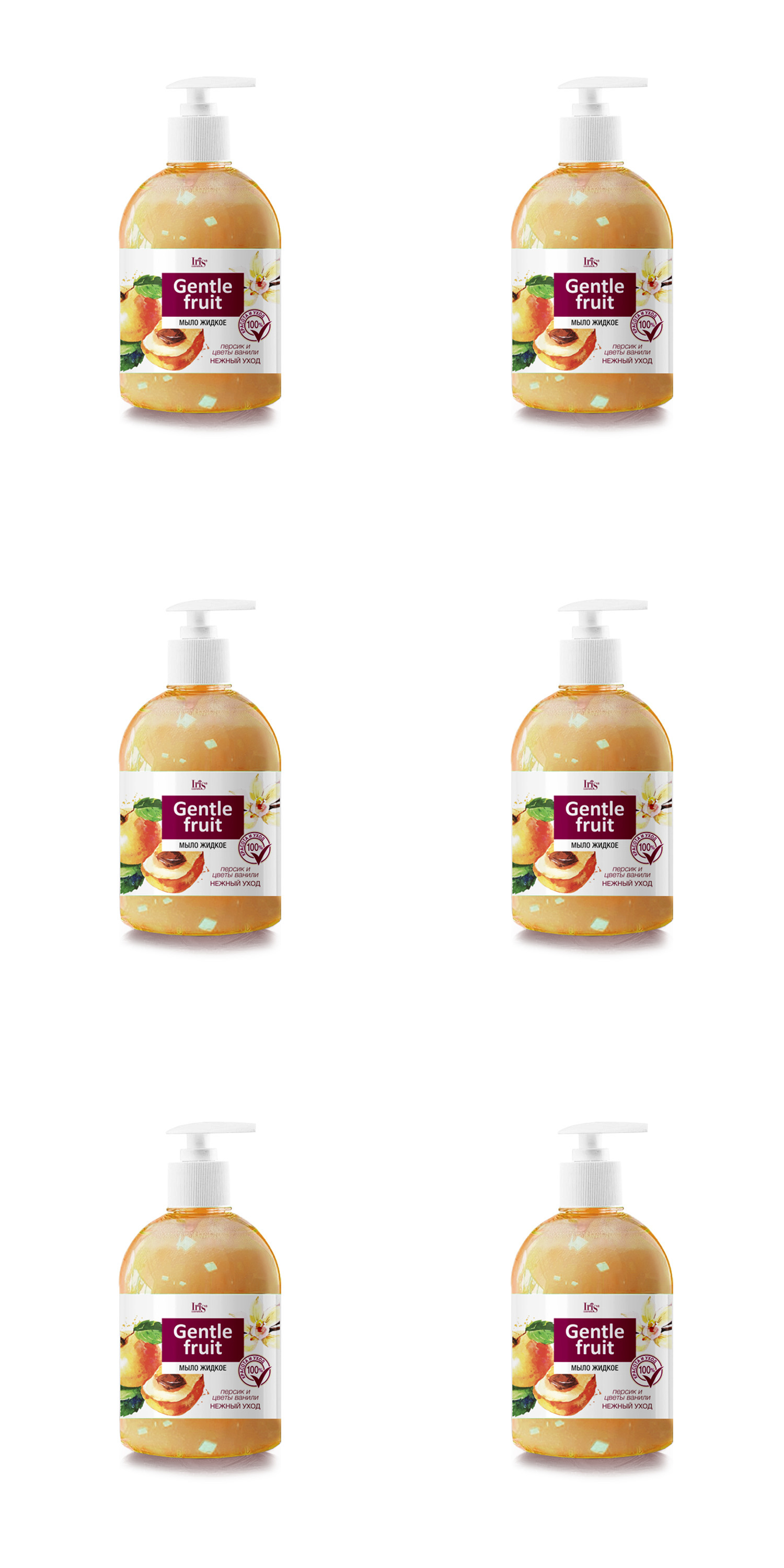 

Мыло жидкое Iris Gentle Fruit Персик и цветы Ванили, 500 мл, 6 шт