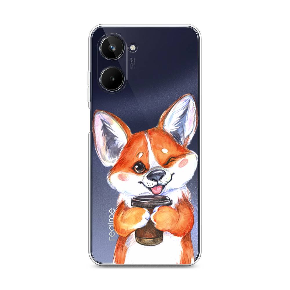 

Чехол на Realme 10 4G "Корги с кофе", Оранжевый;белый, 2512150-4