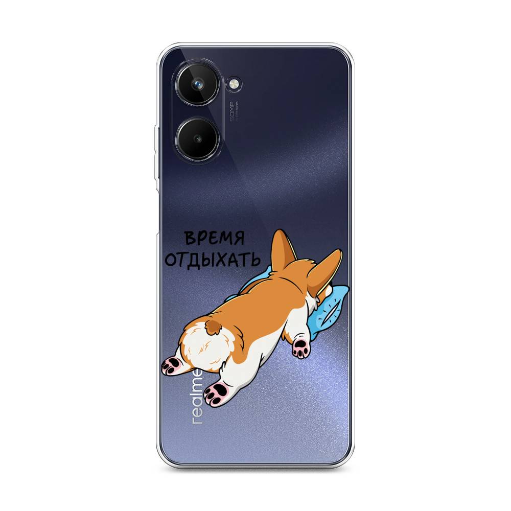 

Чехол на Realme 10 4G "Корги отдыхает", Черный;коричневый;голубой, 2512150-1