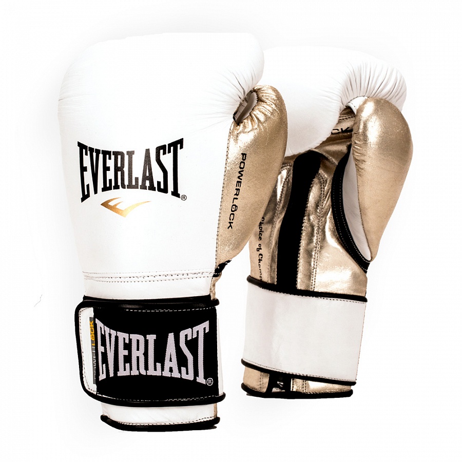фото Боксерские перчатки everlast powerlock белый/золотистый 14 унций