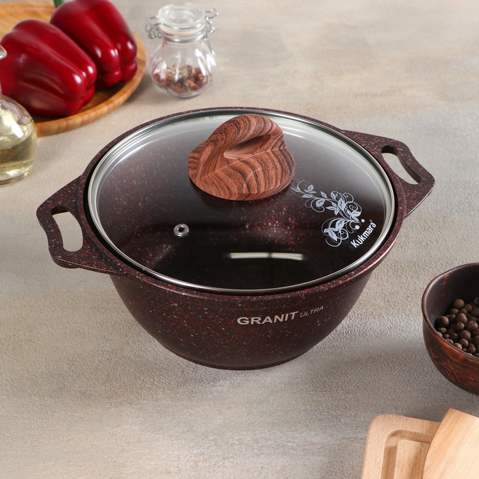 

Кастрюля Granit ultra, 2 л, со стеклянной крышкой красный, ручка МИКС, Granit Ultra