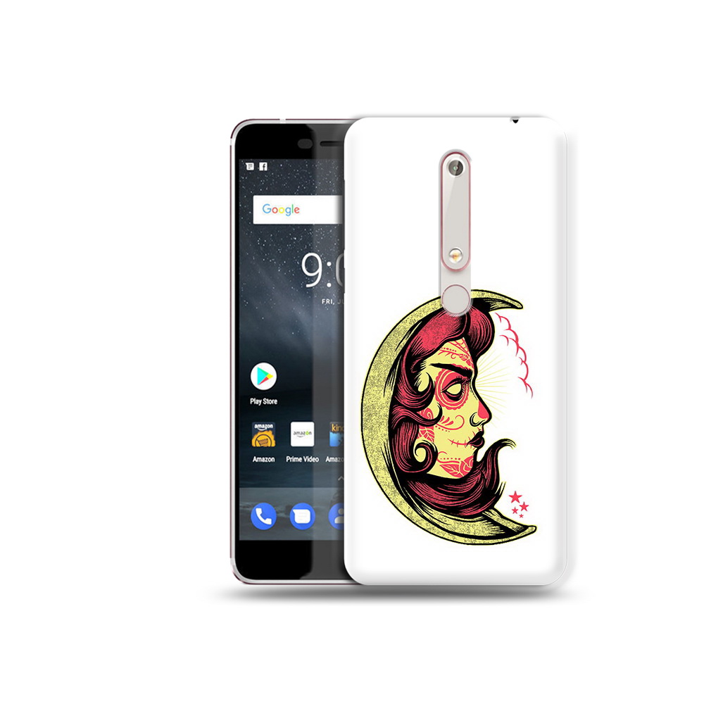 

Чехол MyPads Tocco для Nokia 6 желтый полумесяц с лицом девушки, Прозрачный, Tocco