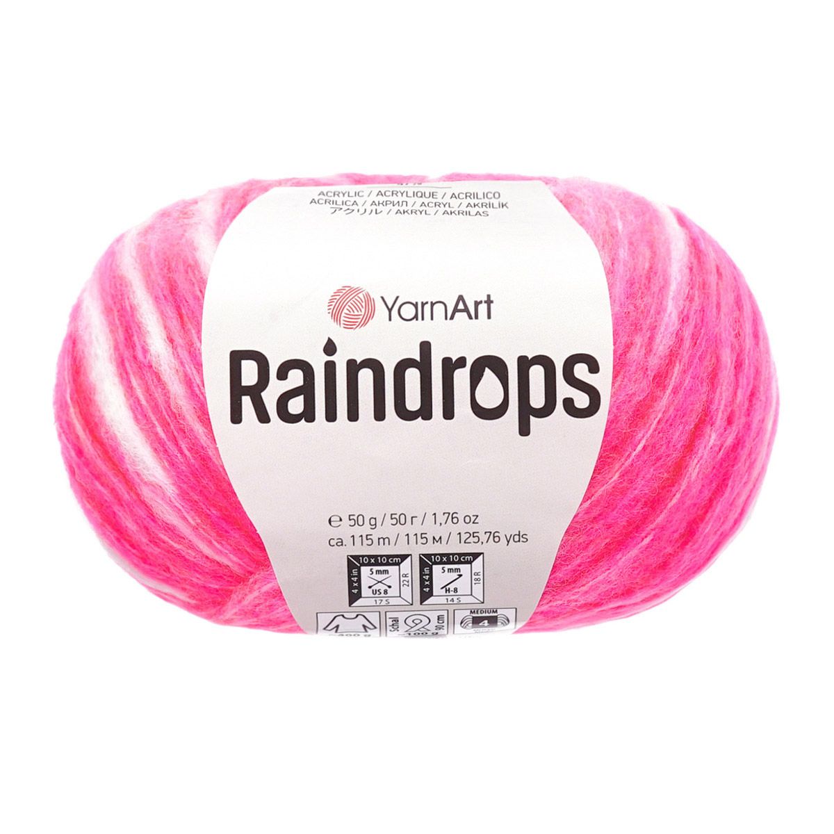 

Пряжа YarnArt Raindrops 50гр 115м (18% шерсть 35% пол-д 47% акрил) 2915 ярк-розовый 10 мот, Разноцветный