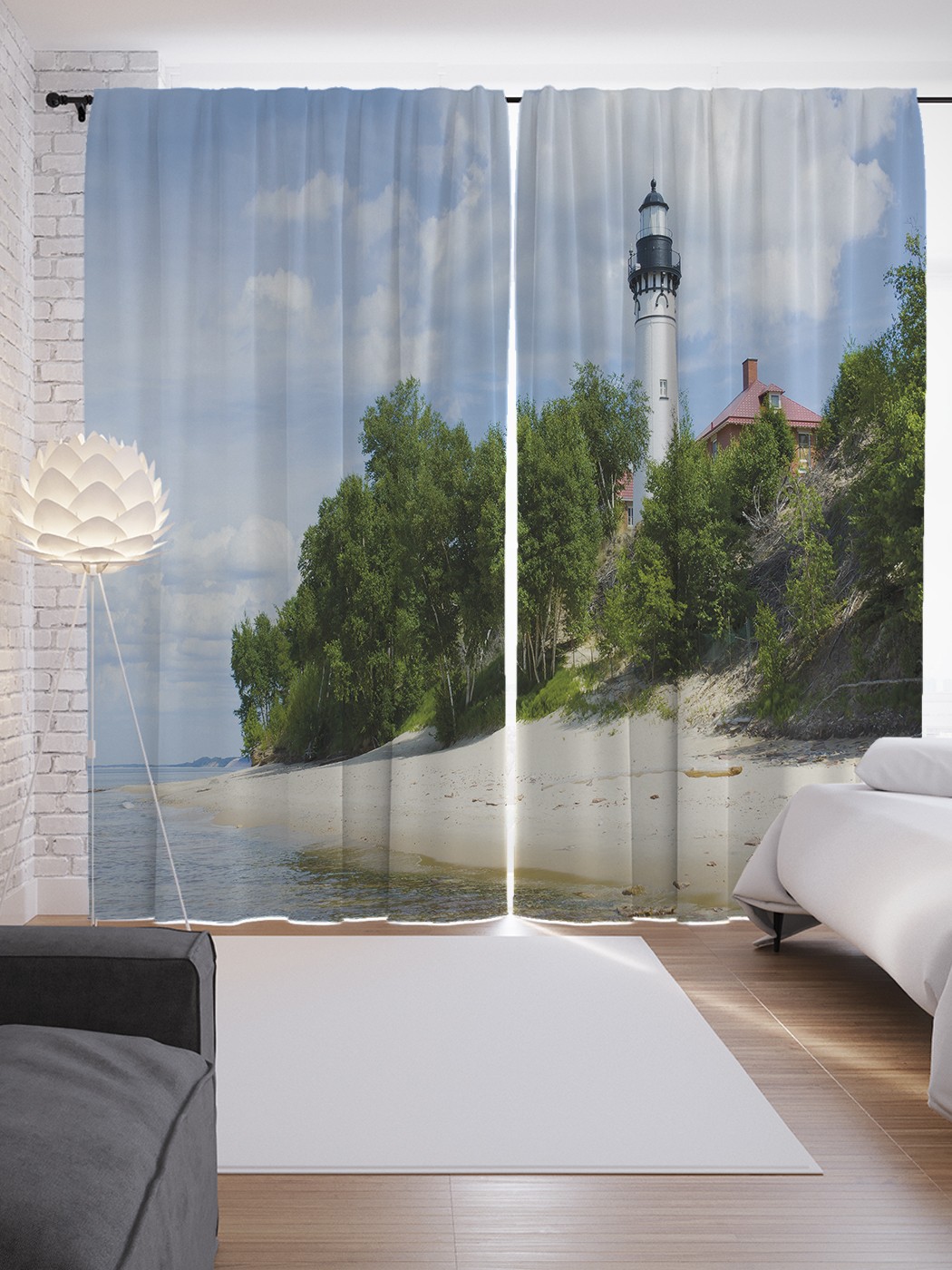 

Шторы с фотопечатью JoyArty "Маяк на пляже" из сатена, 290х265 см, Маяк на пляже