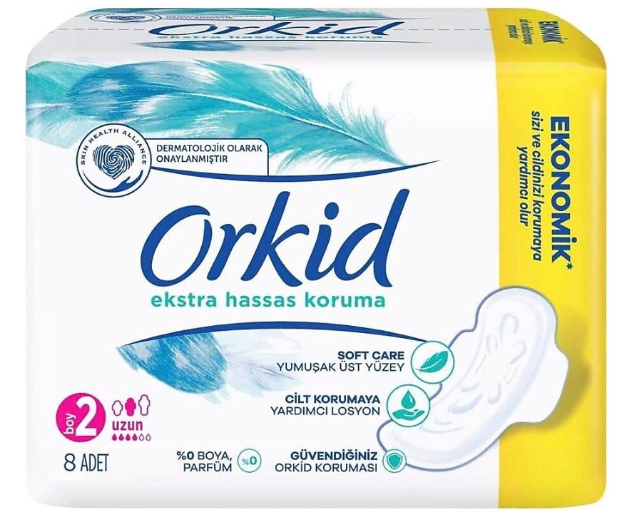 

Гигиенические прокладки Orkid Extra Hassas Koruma Uzun, размер 2, 8 шт., Белый