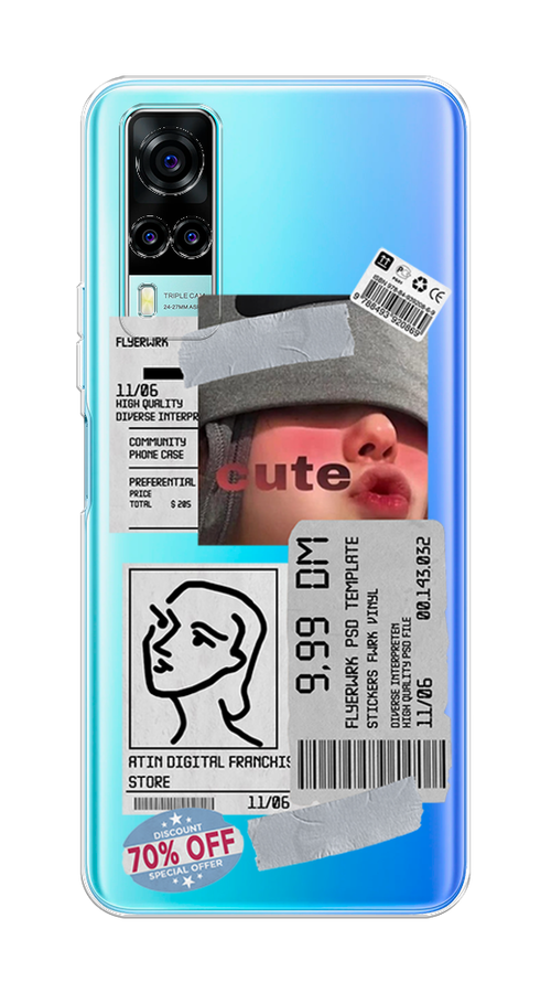 

Чехол на Vivo Y31 "Cute girl collage", Розовый;серый;голубой, 263750-6