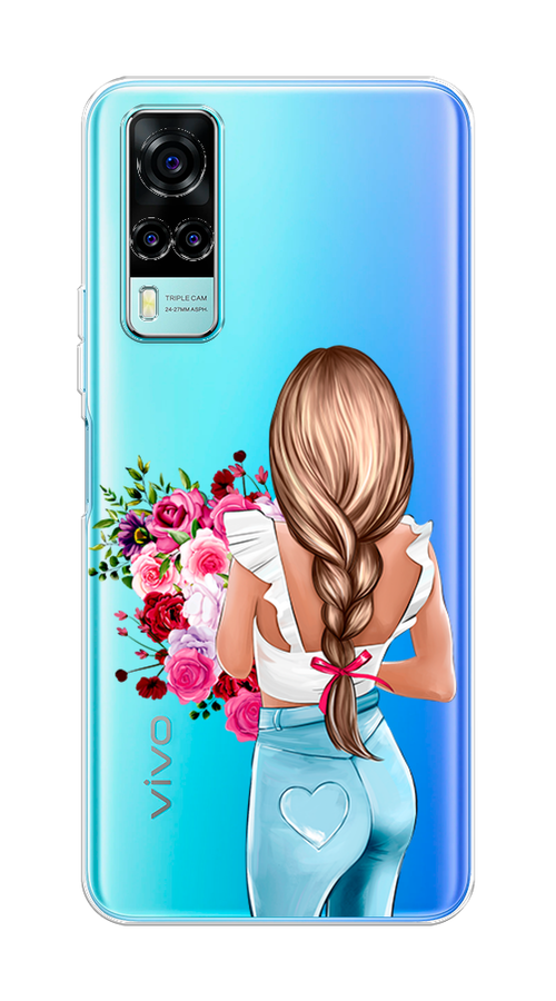 

Чехол на Vivo Y31 "Девушка с цветами", Коричневый;розовый;голубой, 263750-6