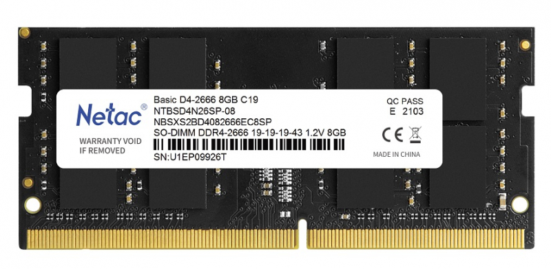 Модуль памяти NeTac Basic DDR4 SO-DIMM 2666Мгц 8Gb CL19 (NTBSD4N26SP-08)