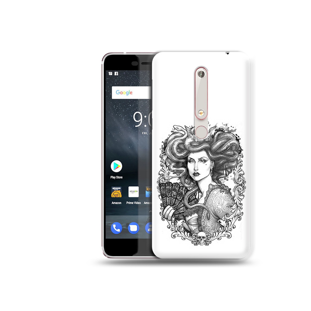 

Чехол MyPads Tocco для Nokia 6 медуза черно белый, Прозрачный, Tocco