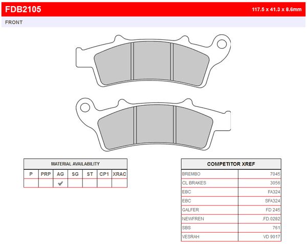 

FDB2105AG Ferodo тормозные колодки органические, скутер, FDB2105AG