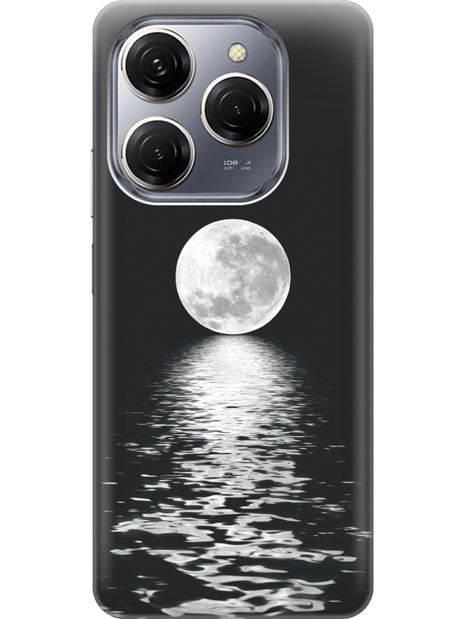 

Силиконовый чехол на Tecno Spark 20 Pro с рисунком "Луна над морем", Белый;черный, 20011919