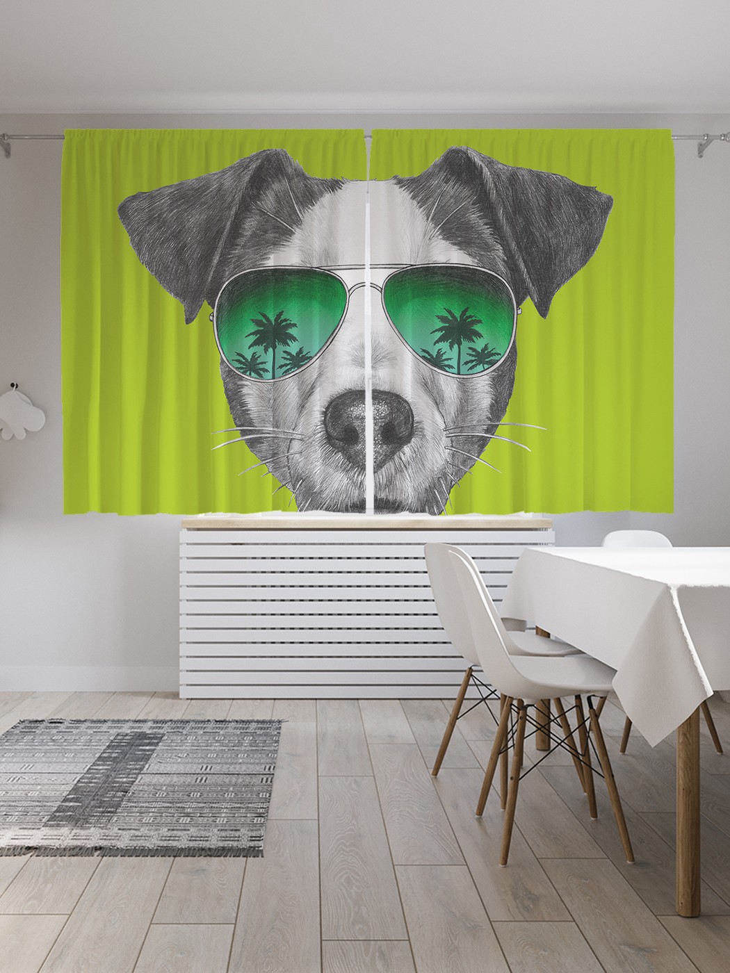 фото Шторы joyarty "собака в солнцезащитных очках", oxford delux, 2 полотна 145x180 см