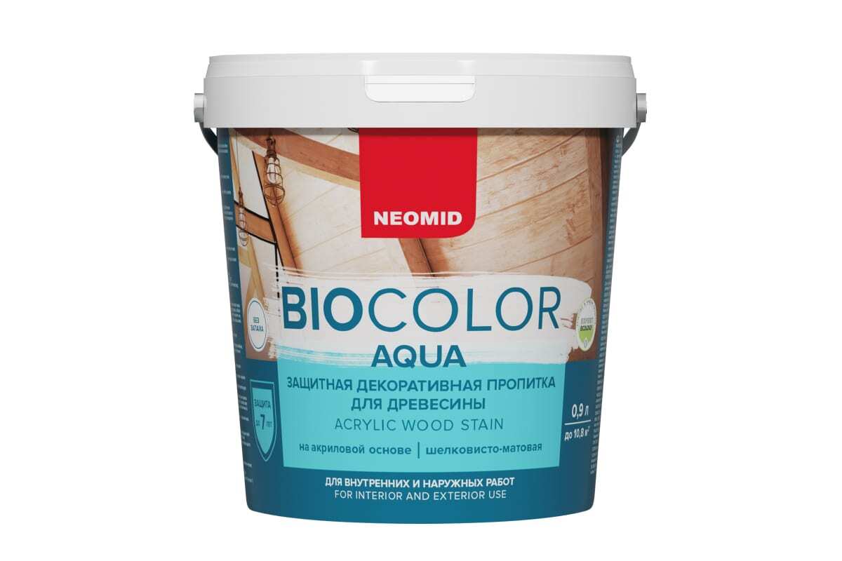 фото Защитная декоративная пропитка для древесины bio color aqua венге 0,9 л. neomid