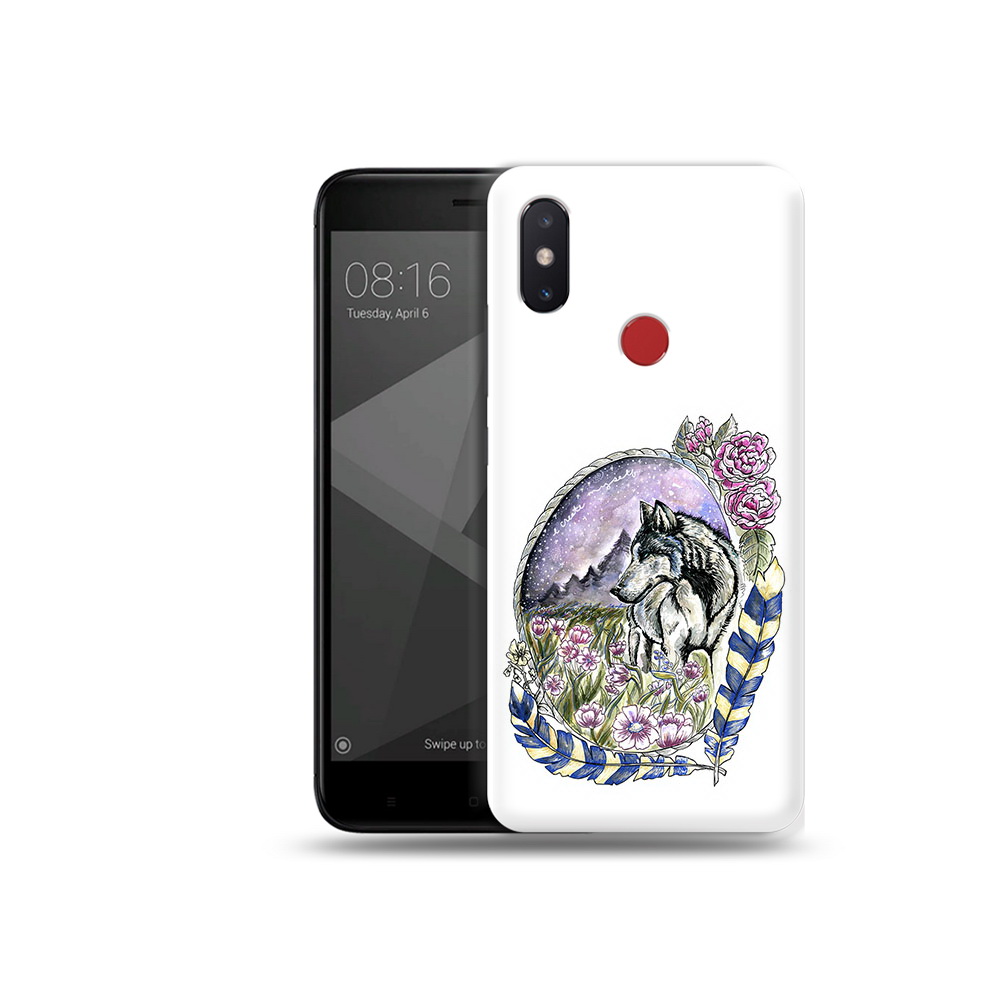 

Чехол MyPads Tocco для Xiaomi Mi 8 SE нарисованный волк в цветах с перьями, Прозрачный, Tocco