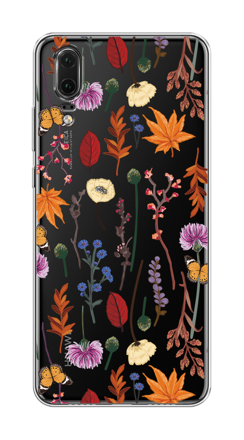 

Чехол на Huawei P20 "Orange Purple flowers", Оранжевый;красный;розовый;желтый;прозрачный, 64350-1