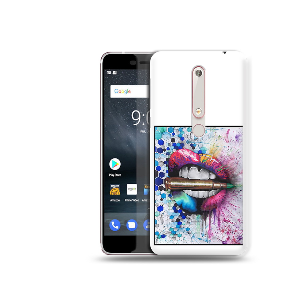 

Чехол MyPads Tocco для Nokia 6 разноцветные губы с пулей, Прозрачный, Tocco