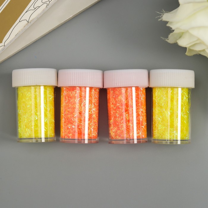 

Глиттер в баночке с дозатором "Стружка жёлтый и оранж" набор 4 шт 1б=8гр 2,8х10,7х5,2 см