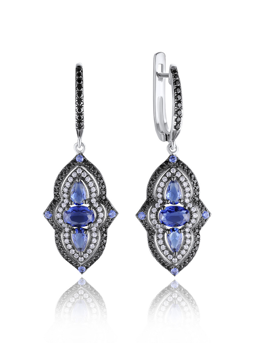 

Серьги из серебра VALTERA 105925, сапфир искусственный\фианит, 105925