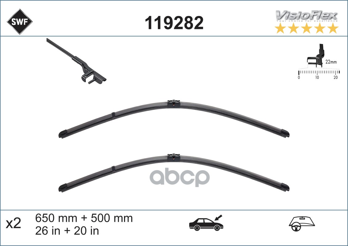 

Щетки Ст/Очист.Swf Bmw X3 F25 650/500mm 2010> Valeo арт. 119282