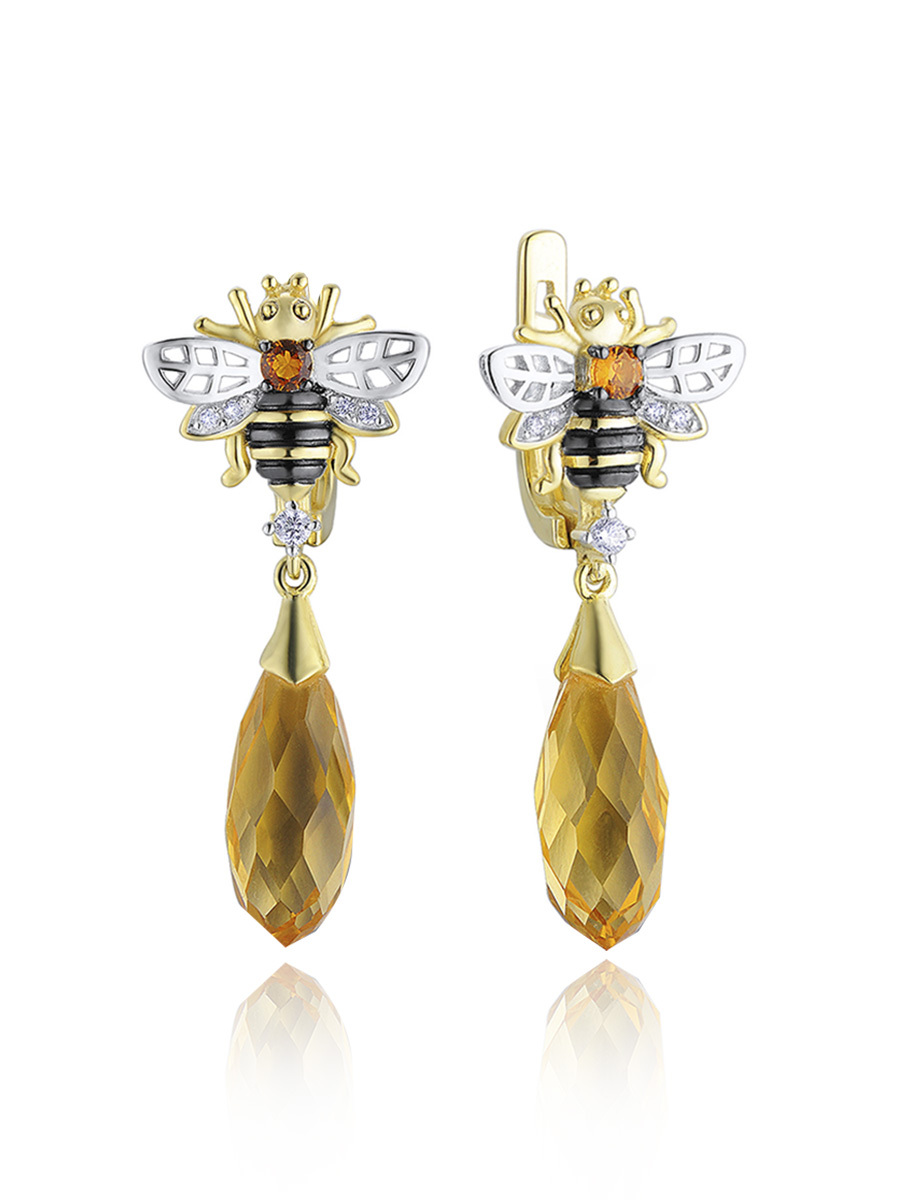 

Серьги из серебра VALTERA 105997, цитрин искусственный\фианит, 105997