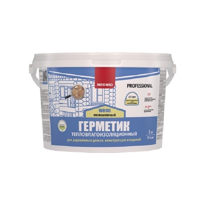 Герметик акриловый межшовный теплый шов NEOMID WOOD PROFESSIONAL, белый (3 кг) ведро