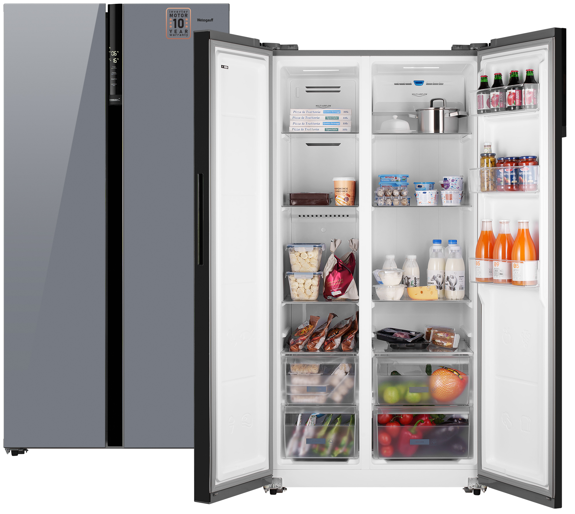 Холодильник Weissgauff WSBS 600 серый холодильник weissgauff wsbs 600 xb