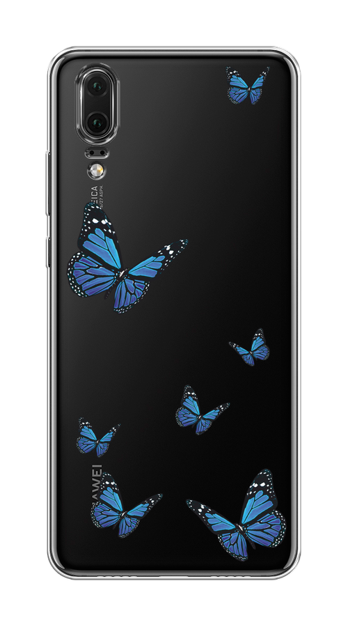 

Чехол на Huawei P20 "Blue butterflies", Синий;черный, 64350-1