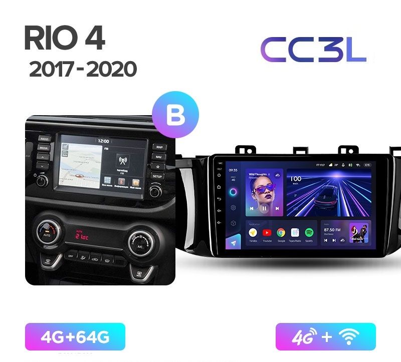 

Магнитола TEYES KIA RIO 4 2017-2020 г. CC3L 4/64ГБ