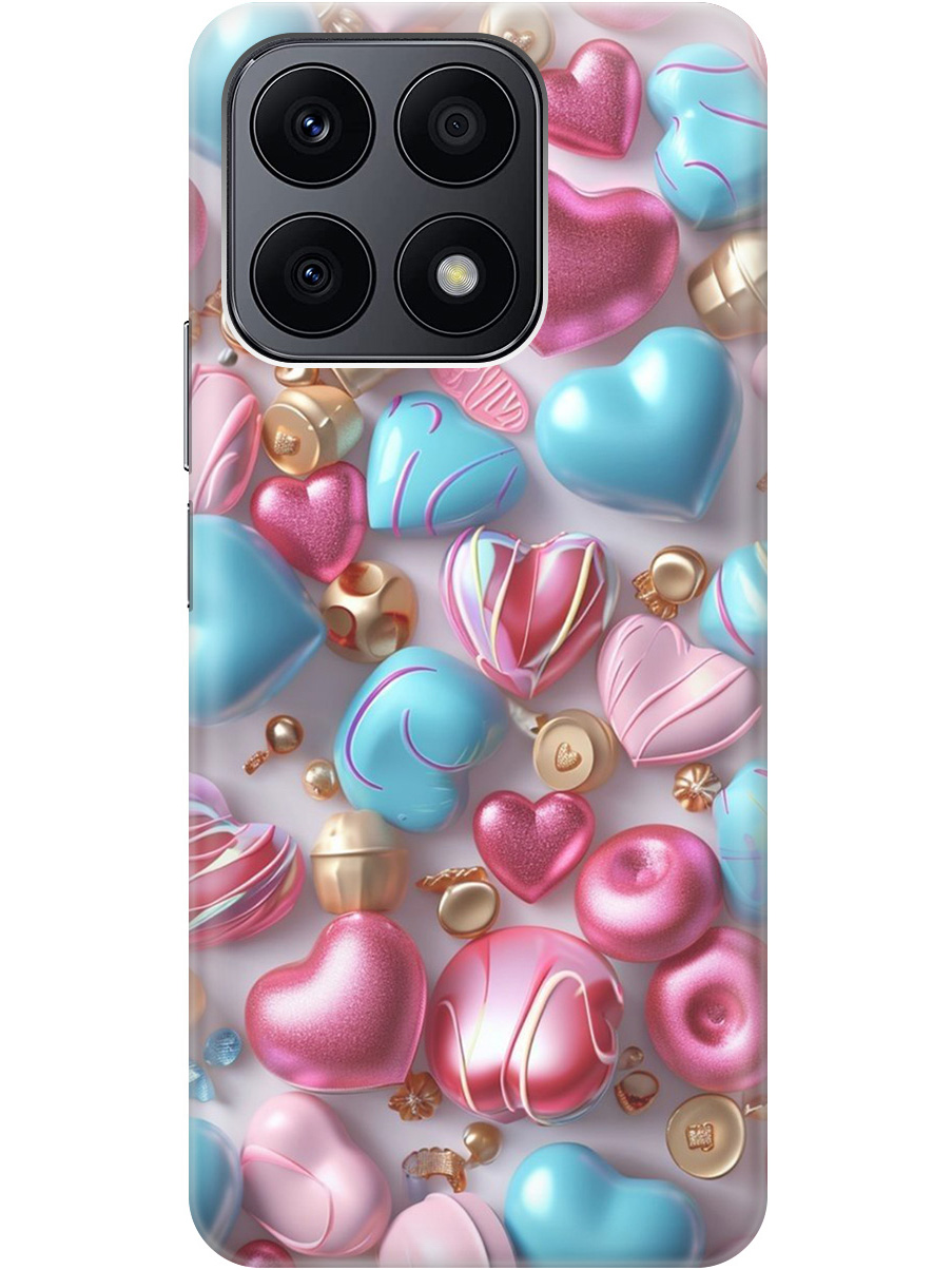 

Силиконовый чехол на Honor X8a с принтом "Конфеты и сердечки", Прозрачный;голубой;розовый, 768741691
