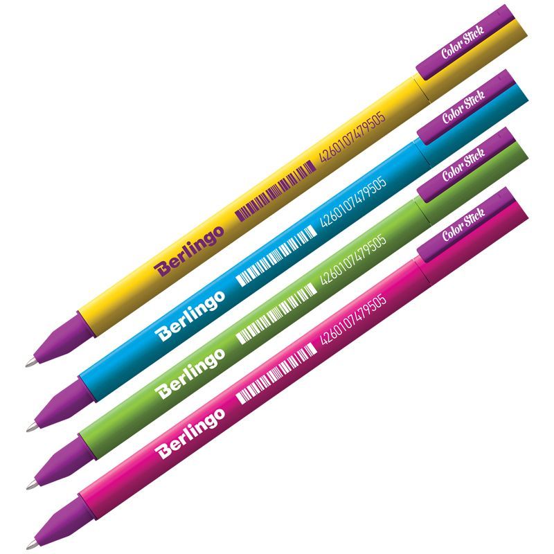 

Набор из 4 шт. Ручка гелевая Berlingo Color Stick черная, 0,5 мм, корпус ассорти