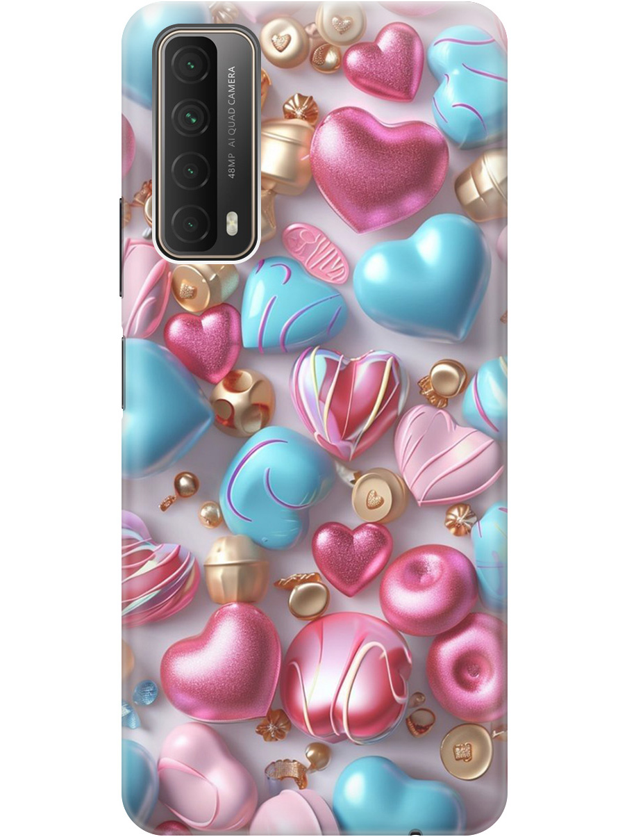 

Силиконовый чехол на Huawei P Smart (2021) с принтом "Конфеты и сердечки", Прозрачный;голубой;розовый, 723603091