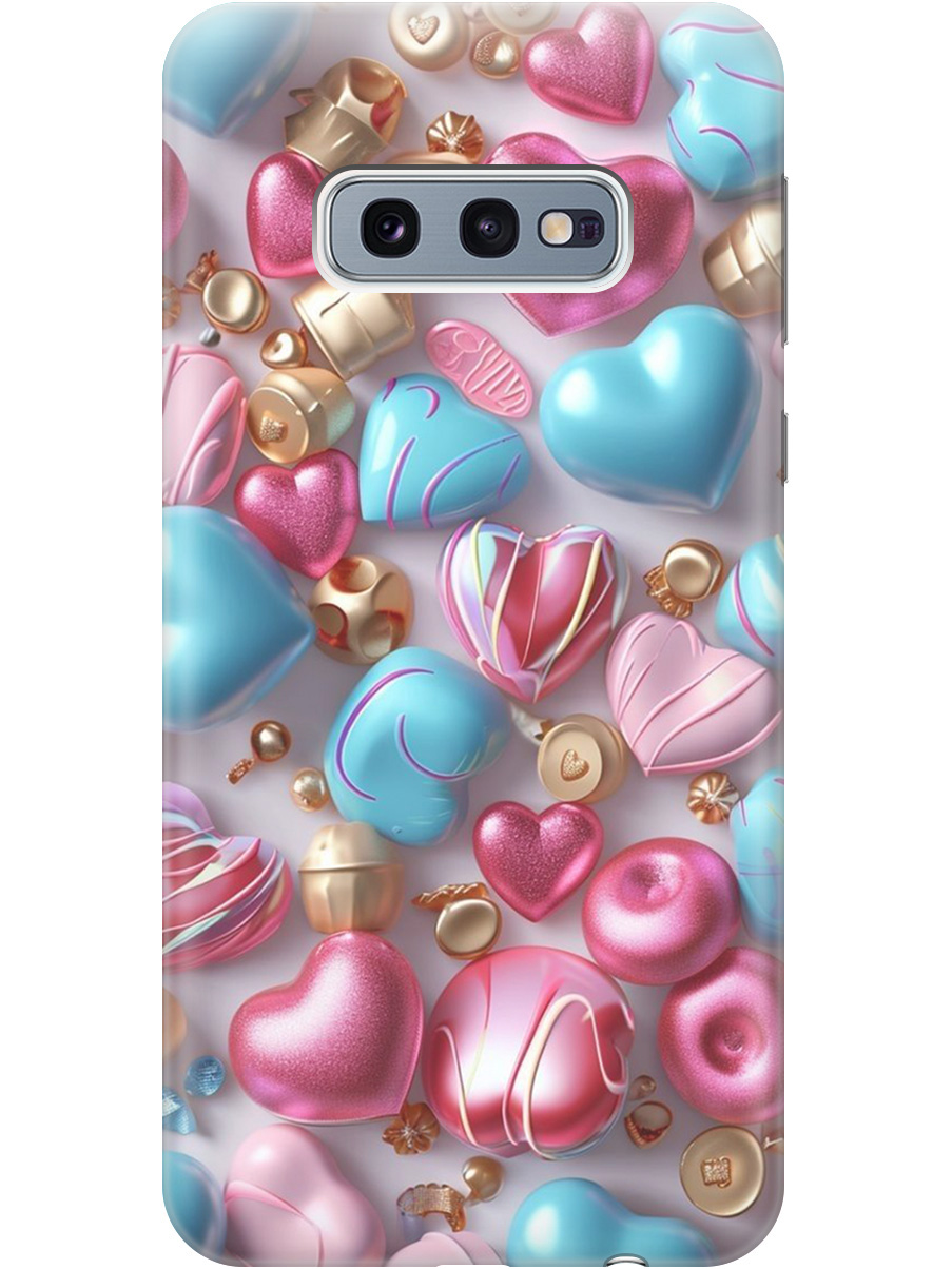 

Силиконовый чехол на Samsung Galaxy S10e с принтом "Конфеты и сердечки", Прозрачный;голубой;розовый, 720461291