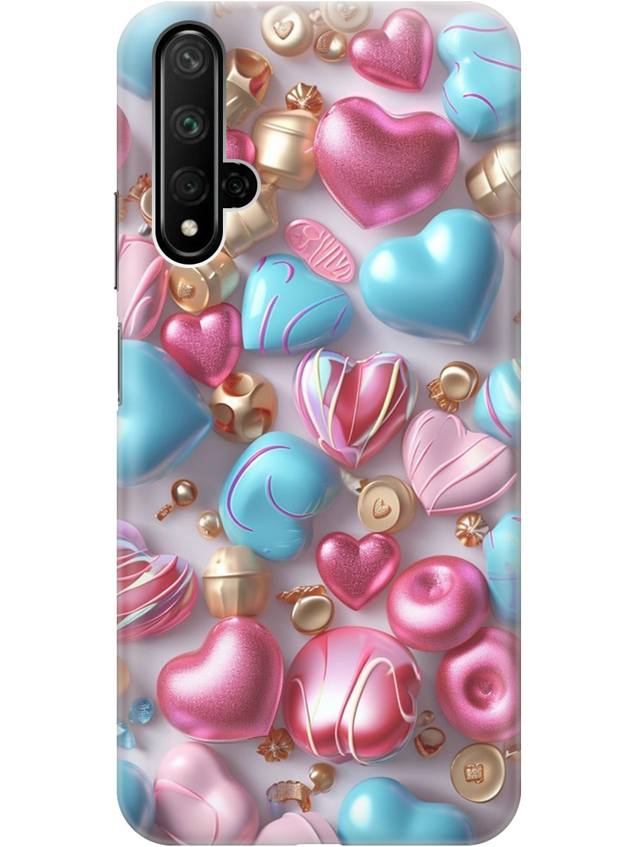 

Силиконовый чехол на Honor 20, Huawei Nova 5T с принтом "Конфеты и сердечки", Прозрачный;голубой;розовый, 721508991