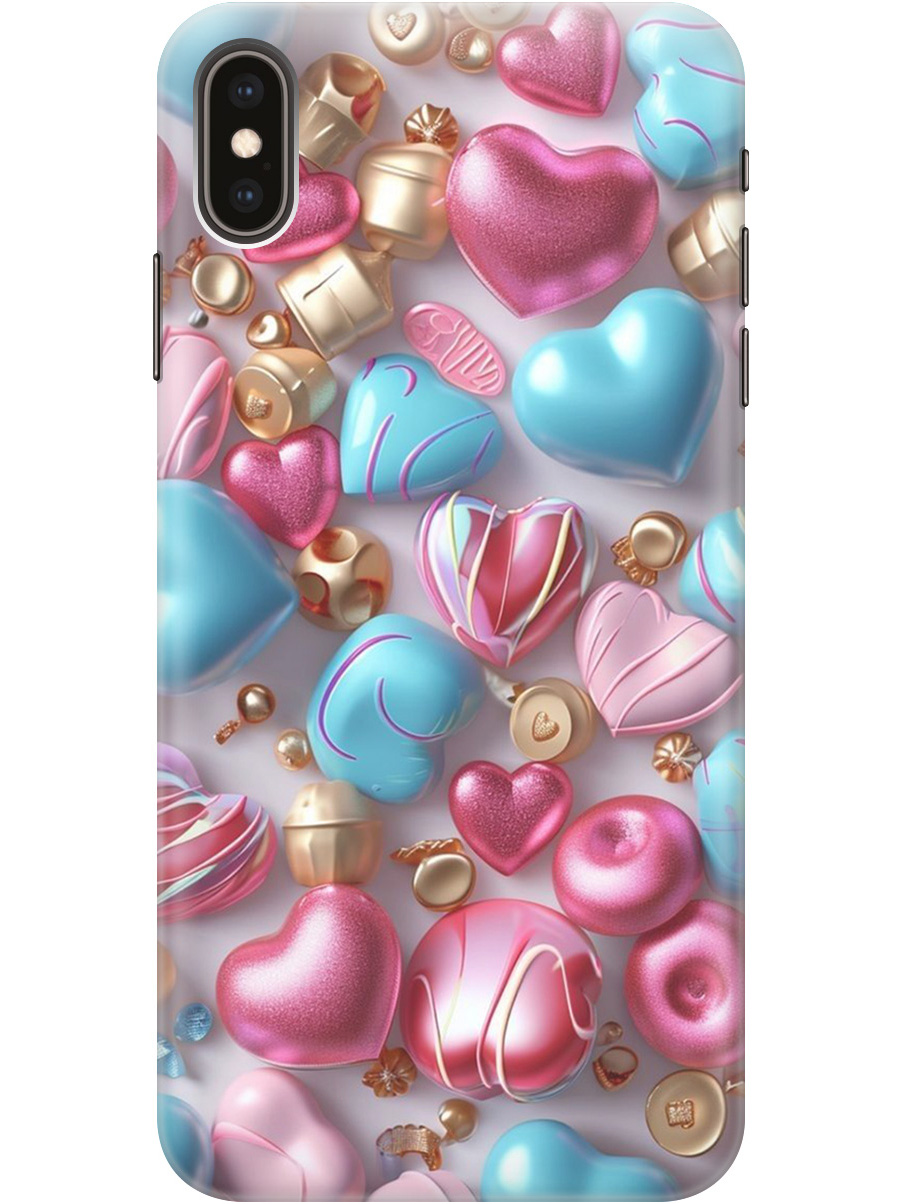 

Силиконовый чехол на Apple iPhone XS Max с принтом "Конфеты и сердечки", Прозрачный;голубой;розовый, 719086291
