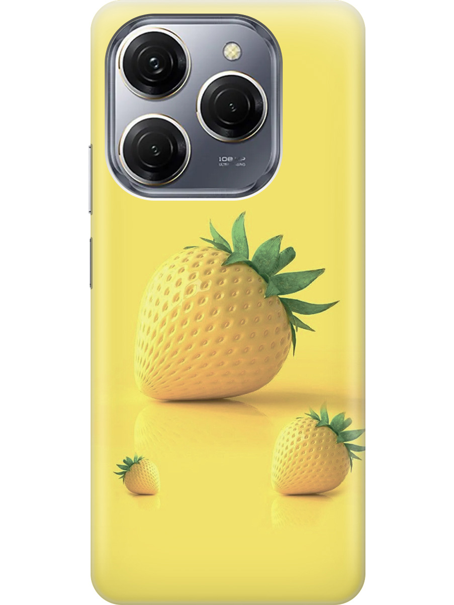 

Силиконовый чехол на Tecno Spark 20 Pro с рисунком "Желтая клубника", Черный, 20011919