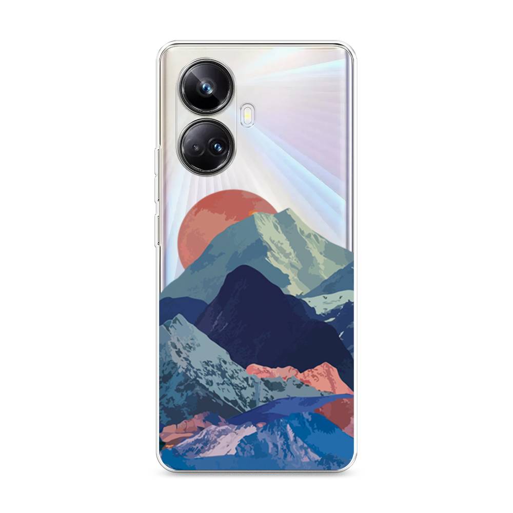 

Чехол на Realme 10 Pro+ "Закат в снежных горах", Красный;серый;голубой, 2512350-2