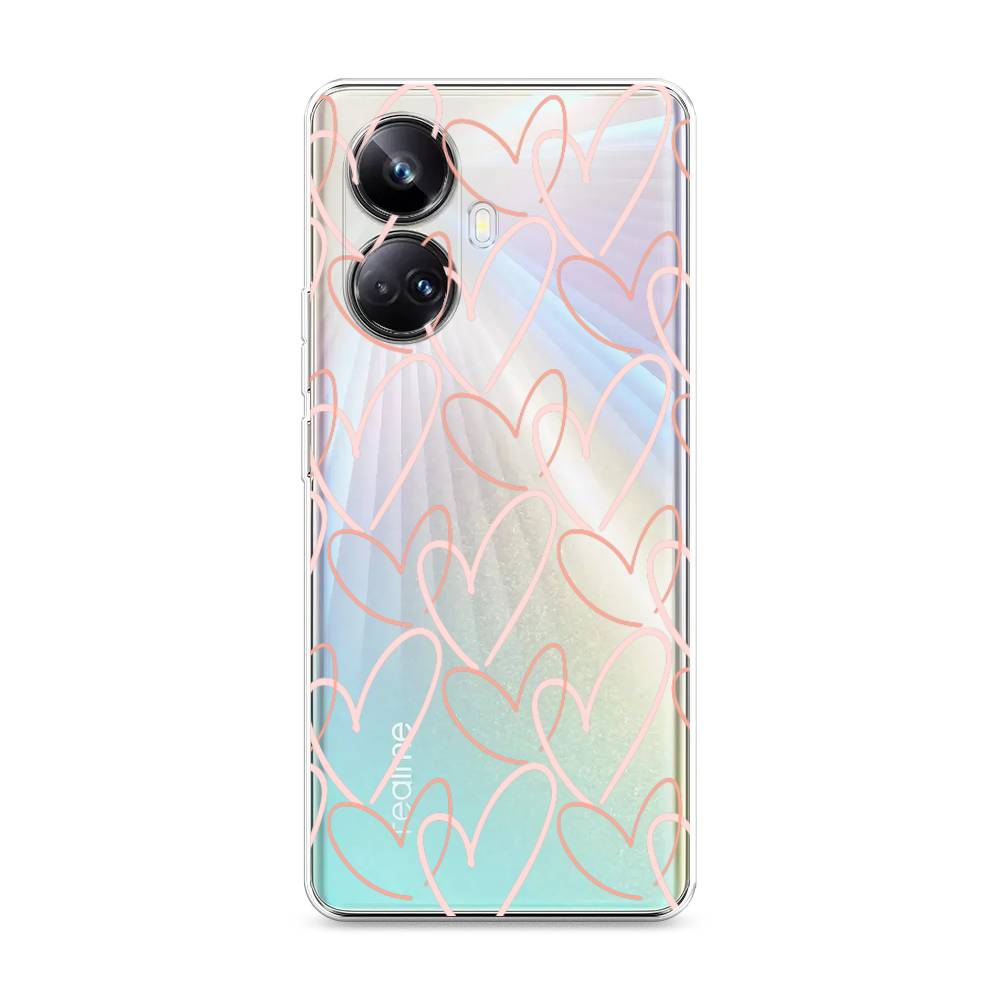 

Чехол на Realme 10 Pro+ "Узор из сердечек", Розовый;бежевый, 2512350-6
